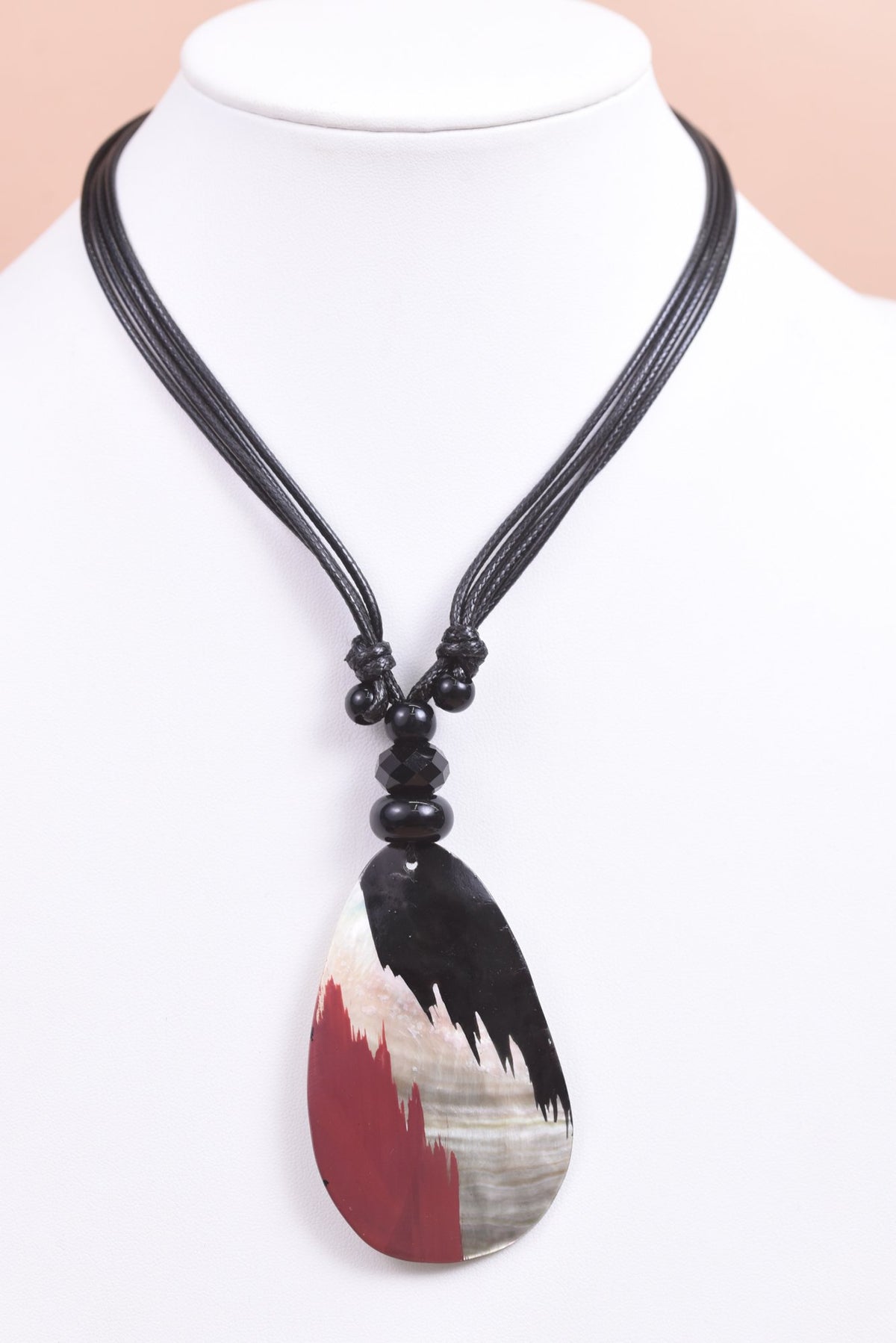 Red/Black/Layered/Beaded/Painted Teardrop Shell Necklace - NEK3952RD
