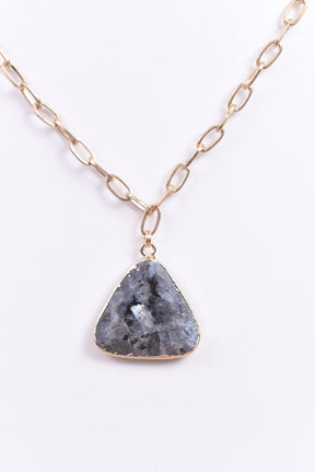 Black/Gray/Gold/Marble Stone/Triangle Pendant Necklace - NEK3953GR