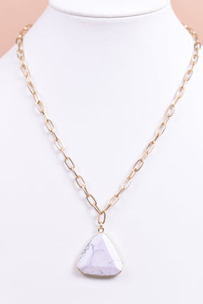 White/Gray/Gold/Marble Stone/Triangle Pendant Necklace - NEK3955WH
