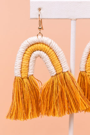 White/Mustard/Macrame Arch/Tassel Earrings - EAR3658MU