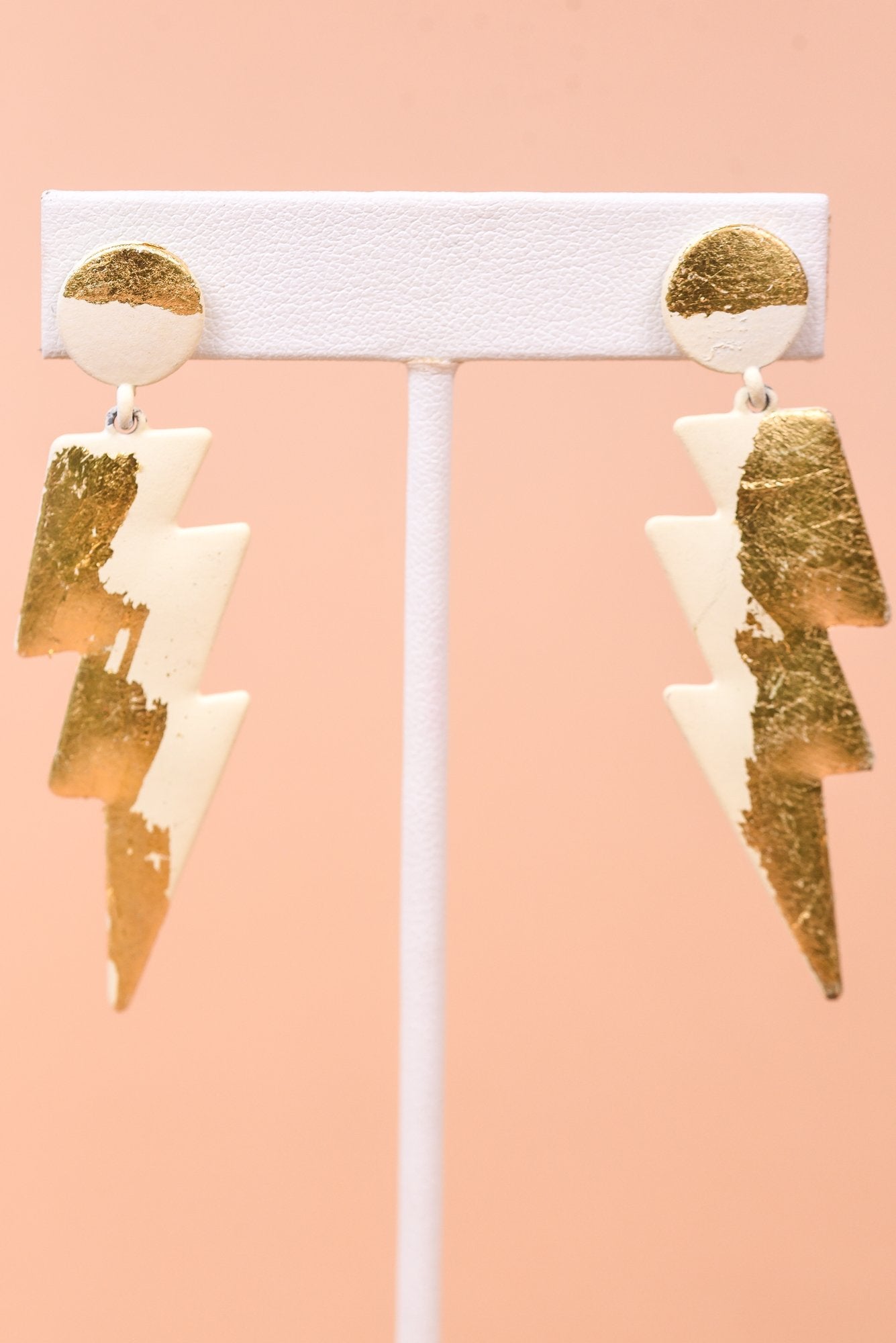 Ivory/Gold/Painted Metal Lightning Bolt Earrings - EAR3640IV