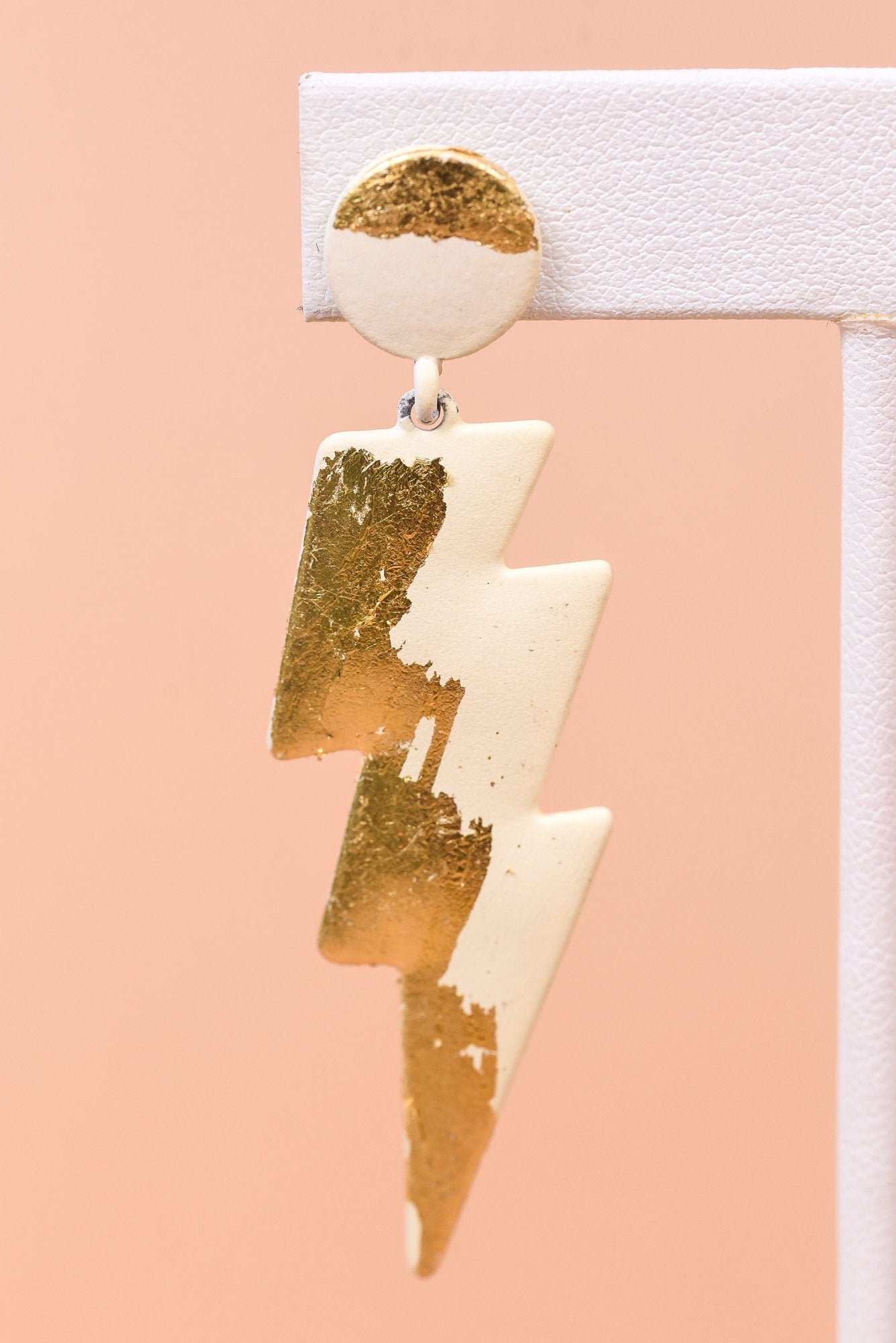 Ivory/Gold/Painted Metal Lightning Bolt Earrings - EAR3640IV