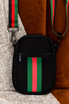 Built On Rock And Roll Black/Red/Green Striped Bag - BAG1618BK