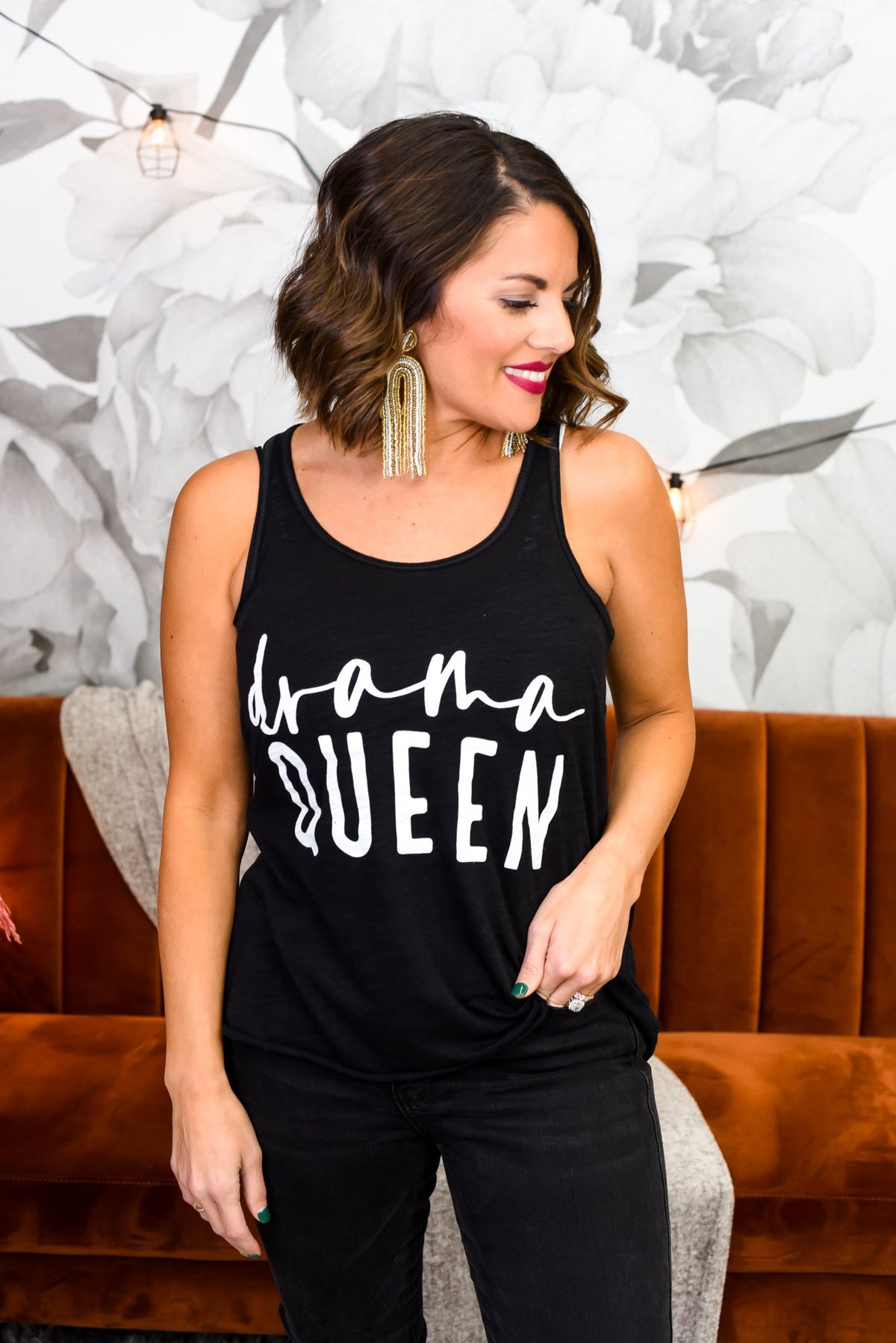 Drama Queen Black Tank Graphic Tee - A1749BK