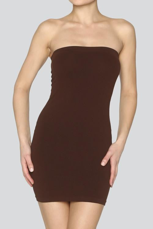 Brown Tube Slip Dress-SLP444BR-Tee for the Soul