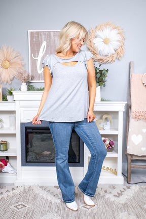 Call It Intuition Heather Gray Solid Peekaboo Top - T6556HGR