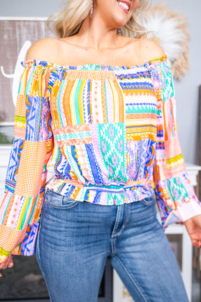 Good For The Plot Multi Color Tribal Top - T6381MU