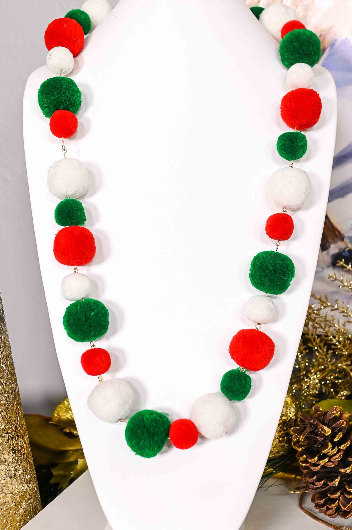 Multi Color Christmas Pompom Necklace - NEK4158MU