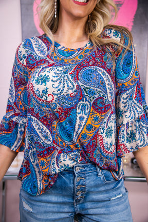 Call A Truce Blue/Multi Color/Pattern Top - T6570BL