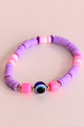 Purple Beaded Stretch Bracelet - BRC3335PU