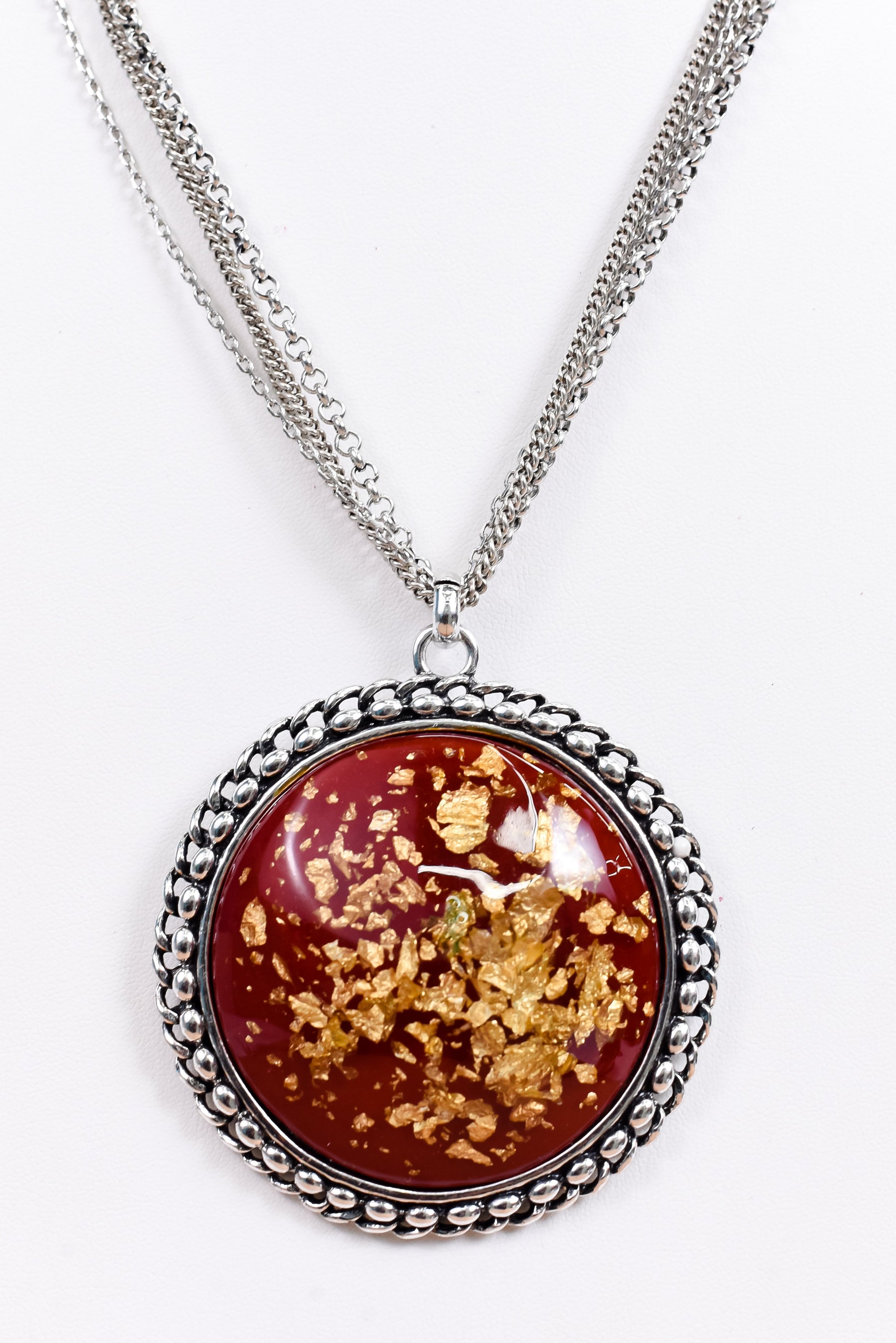 Silver/Red/Gold/Layered/Resin Circle Pendant Necklace - NEK3903RD