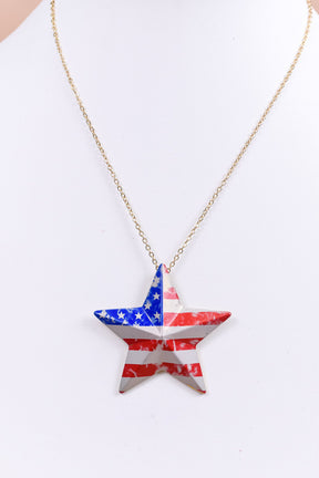 Red/White/Blue/American Flag/Star Pendant Necklace - NEK3908WH