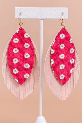 Pink/Flower/Layered Feather Earrings - EAR3463PK