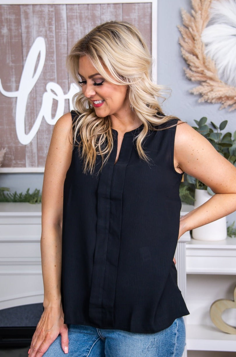 She's A Sophisticated Babe Black Sleeveless Top - T6261BK