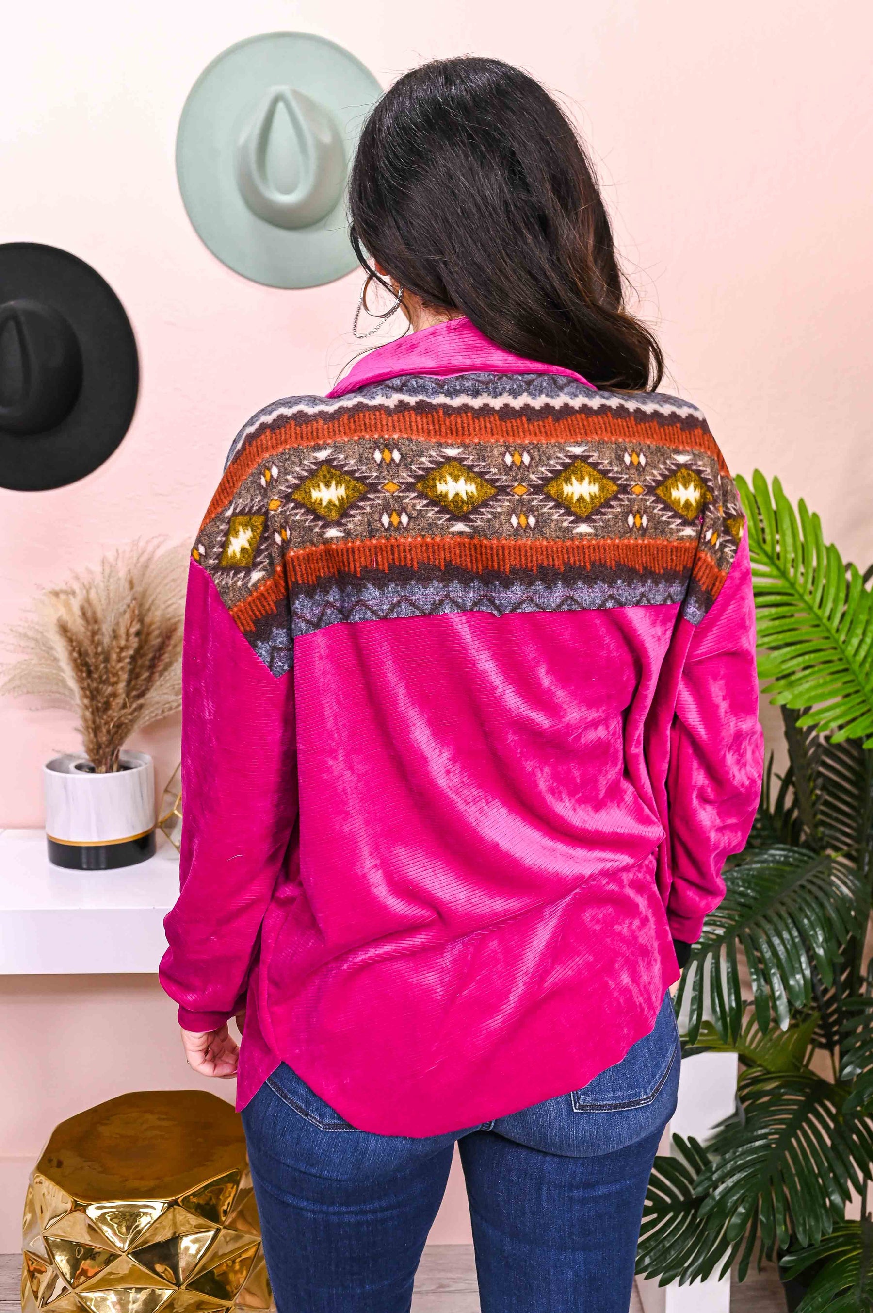 You'll Never Find Someone Like Me Magenta/Multi Color Tribal Printed Cardigan - O4320MG