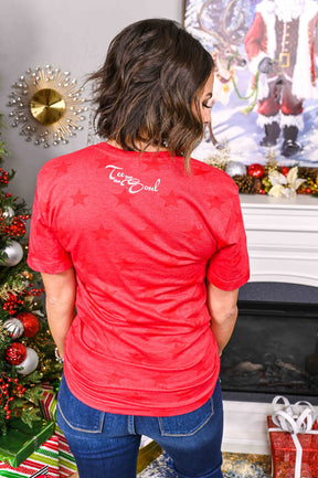 Sparkle Like Christmas Red Star/Santa Printed Graphic Tee - A2271RD