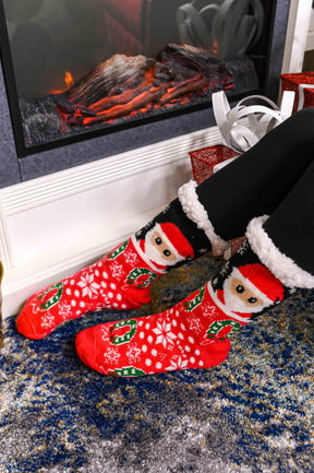 Santa/Christmas Printed Fuzzy Socks - CSOC110