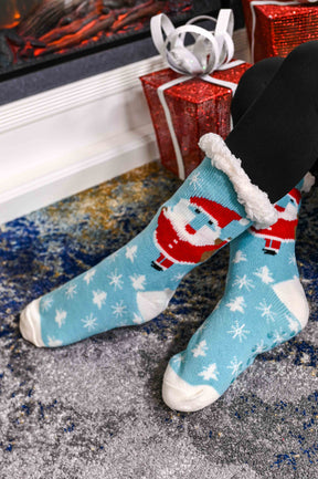 Santa/Christmas Printed Fuzzy Socks - CSOC112