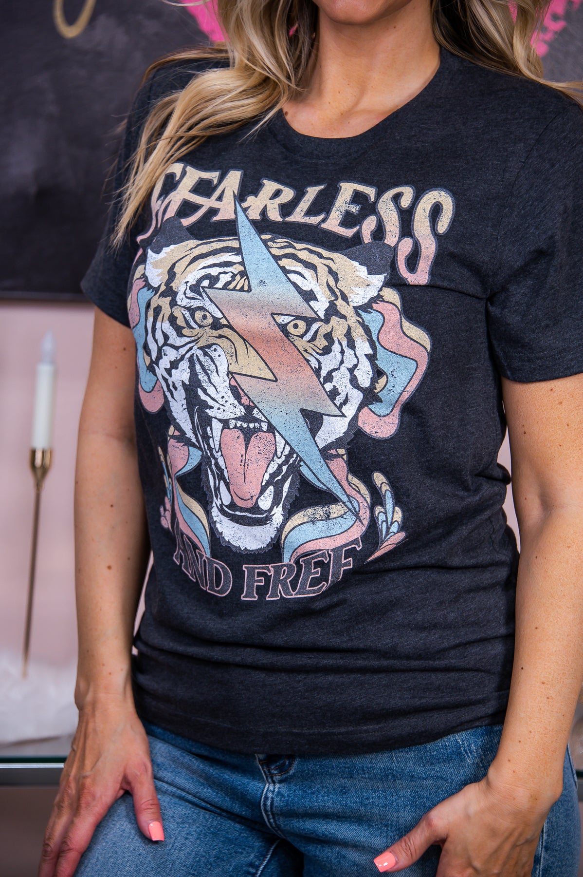Fearless & Free Dark Heather Gray Graphic Tee - A2538DHGR