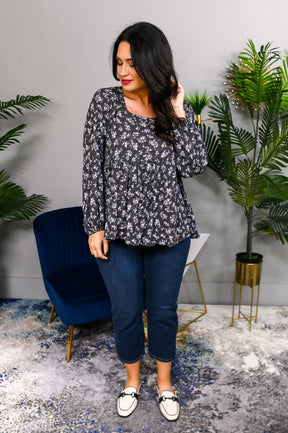 Style Secret Charcoal Gray Floral Babydoll Top - T5052CG