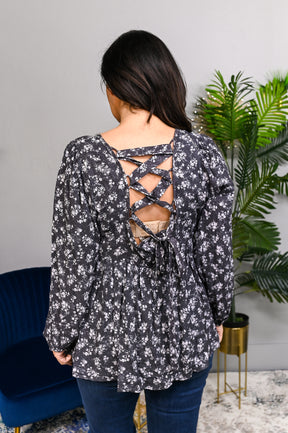 Style Secret Charcoal Gray Floral Babydoll Top - T5052CG