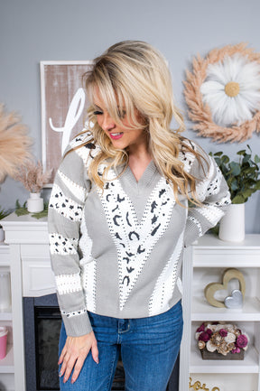 Focus On Yourself Gray/Multi Color Chevron/Printed Top - T6064GR