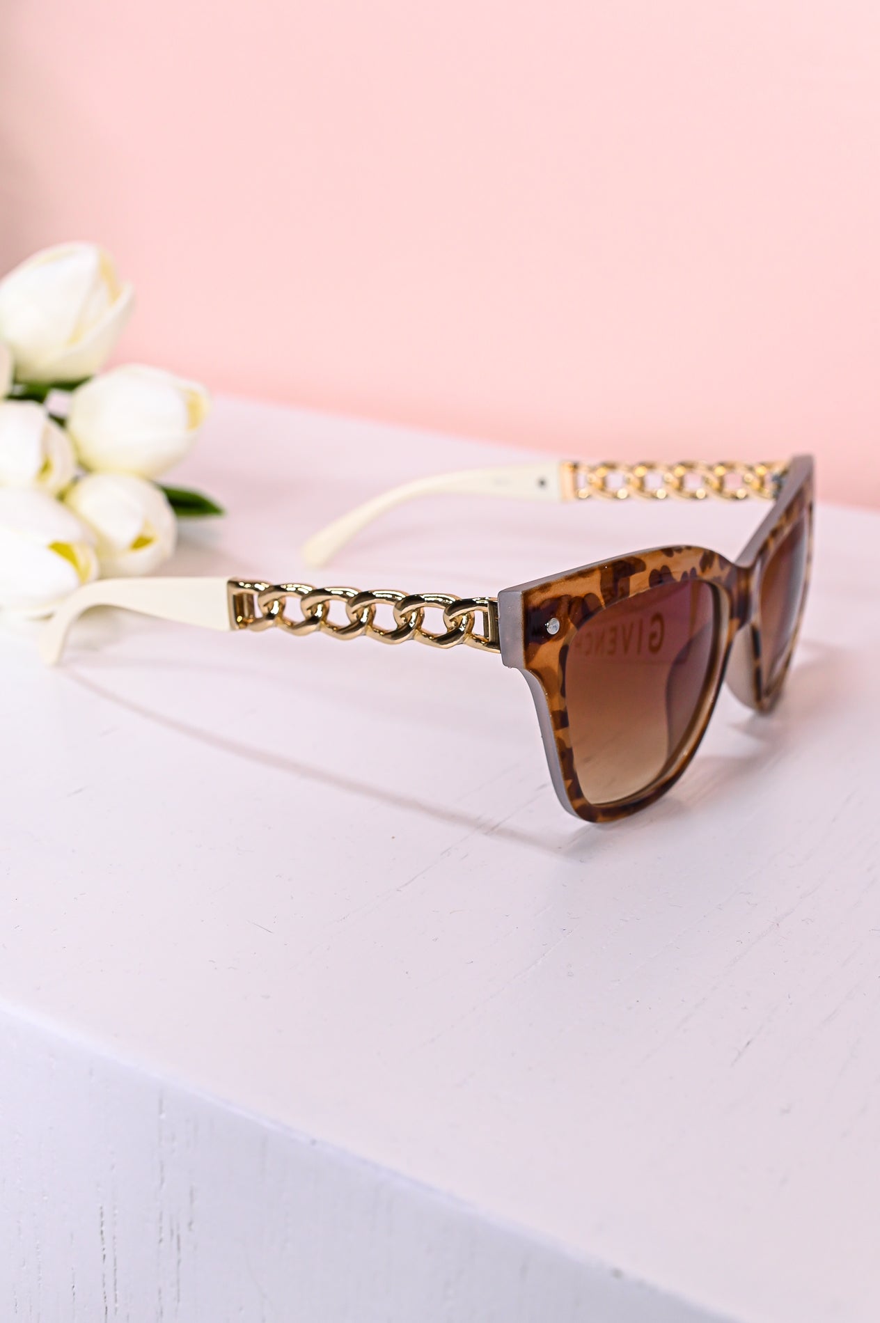 Brown/White/Gold Frame/Brown Lens Sunglasses - SGL322BR