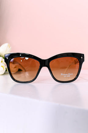 Black/White Frame/Brown Lens Sunglasses - SGL310BK