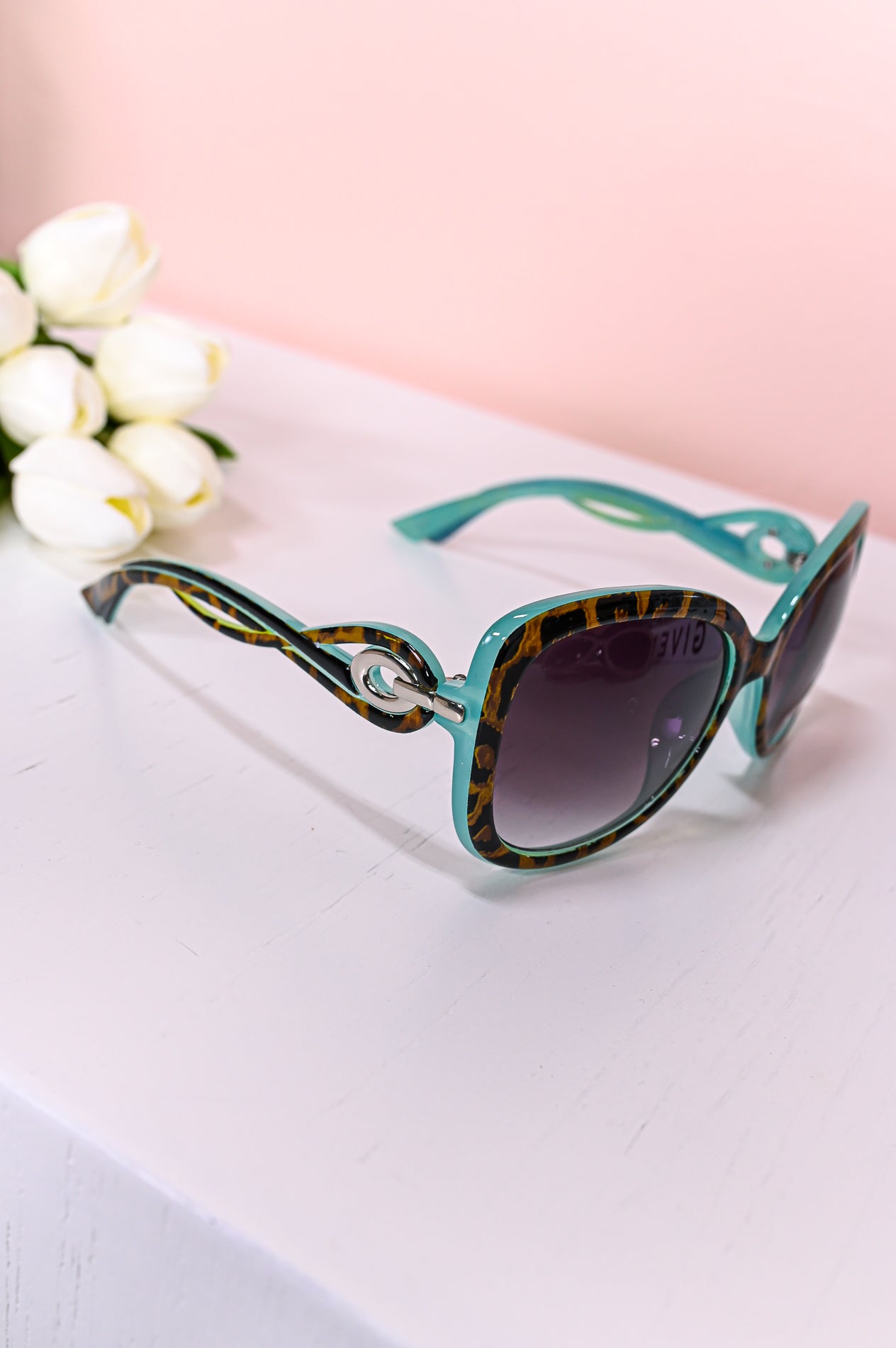 Turquoise/Printed Frame/Black Ombre Lens Sunglasses - SGL316TU