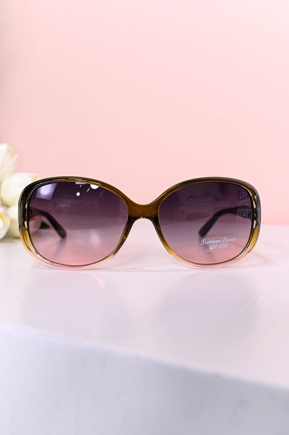 Brown/Pink/Gold Printed Retro Lens Sunglasses - SGL342PK