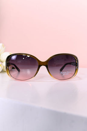 Brown/Pink/Gold Printed Retro Lens Sunglasses - SGL342PK