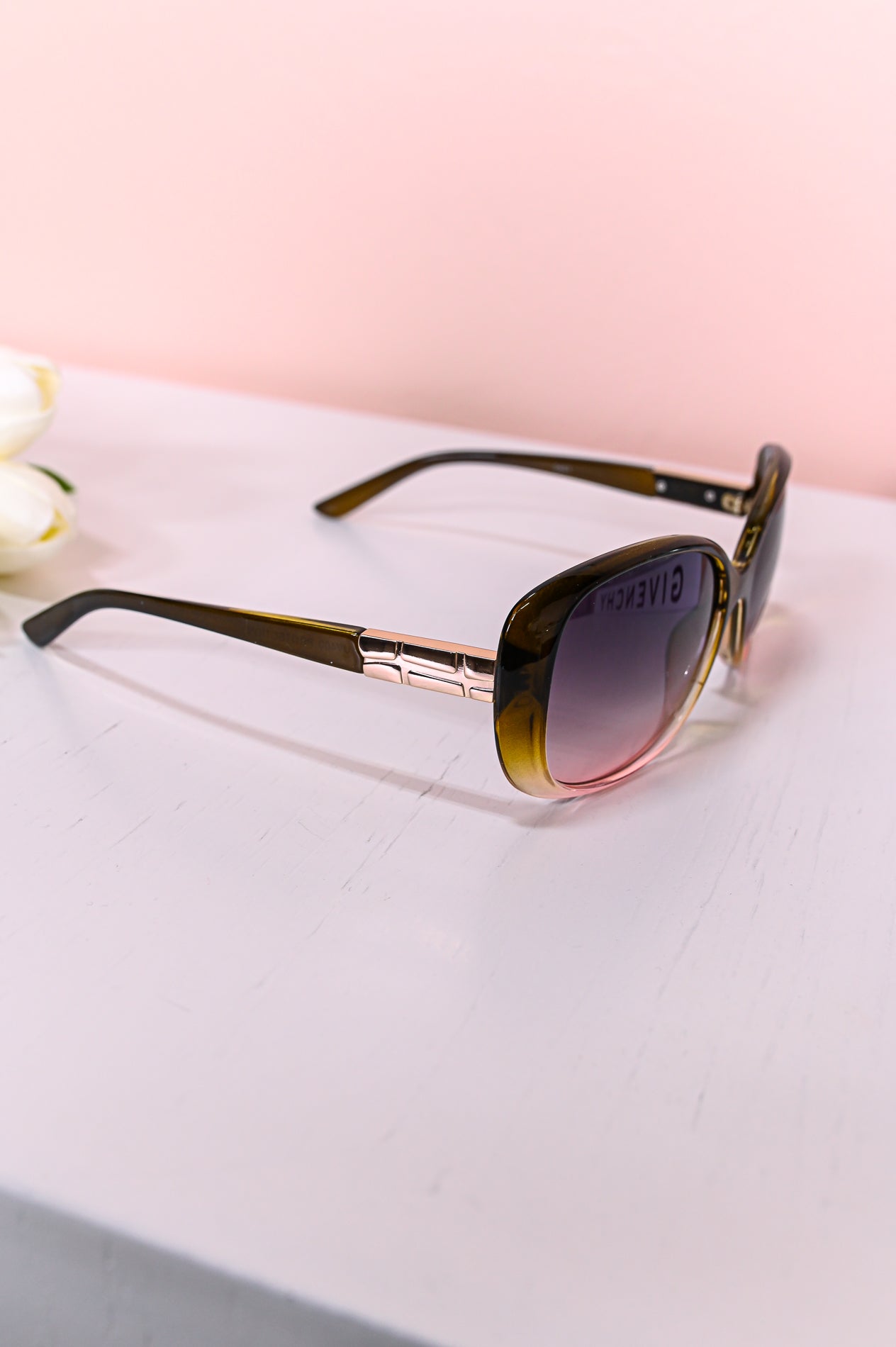 Brown/Pink/Gold Printed Retro Lens Sunglasses - SGL342PK