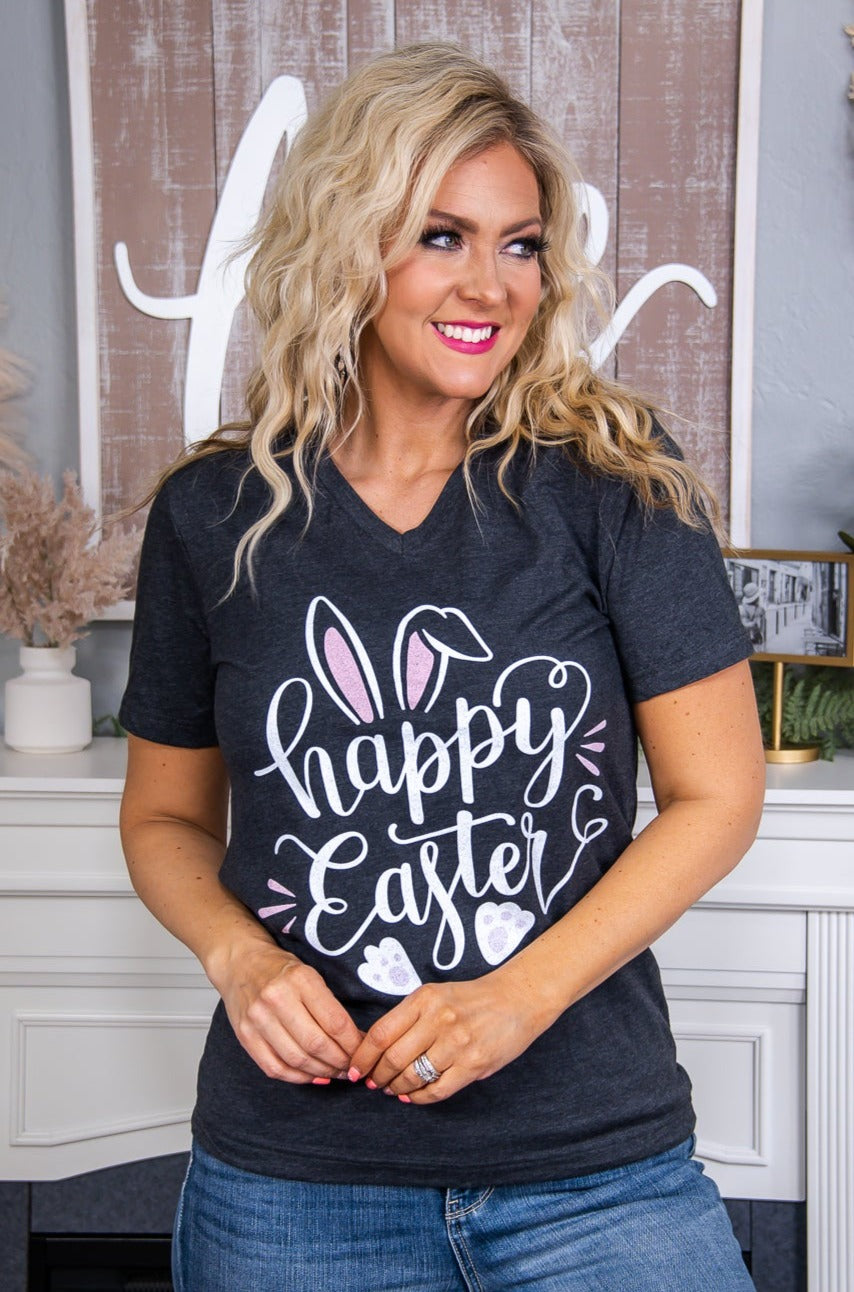 Happy Easter Dark Heather Gray Graphic Tee - A2544DHG