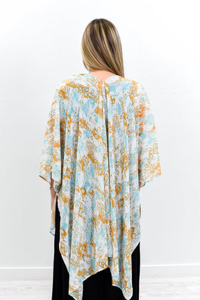Triple Threat Diva Aqua/Ivory/Mustard Printed Kimono - O3168AQ