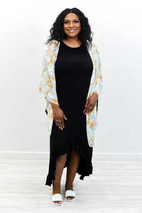 Triple Threat Diva Aqua/Ivory/Mustard Printed Kimono - O3168AQ