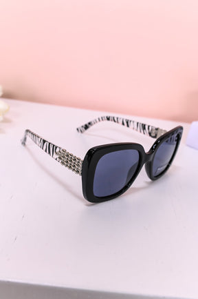 Black/Silver Printed Butterfly Lens Sunglasses - SGL355BK