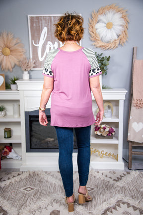 Don't Be Silenced Mauve/Multi Color Striped/Printed Top - T6611MV