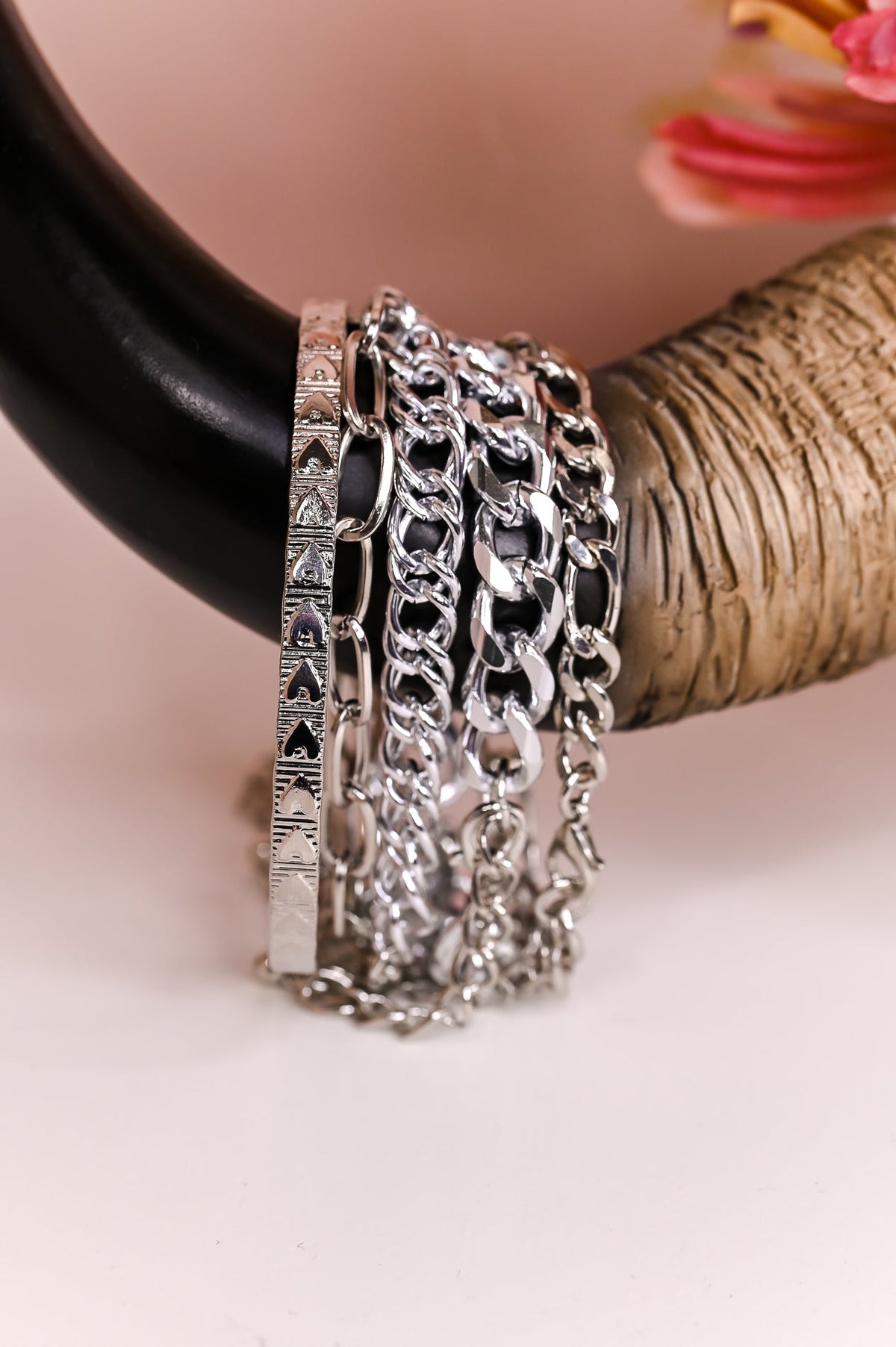 Silver 5 Piece Chain/Cuff Bracelet Set - BRC3340SI