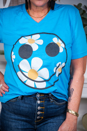 Just Smile Aqua Smiley Face/Daisy Graphic Tee - A2560AQ