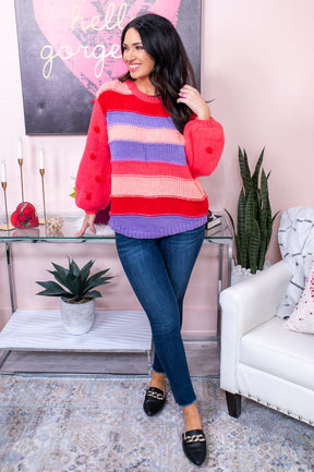 Bursting With Joy Dusty Purple/Multi Color Striped Sweater Top- T6118DPU
