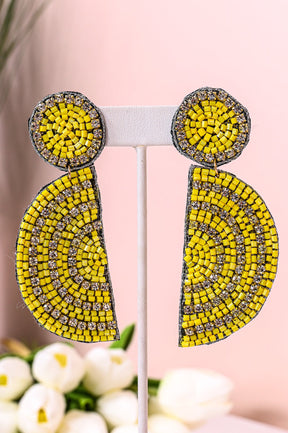 Yellow/Clear Seed Bead Half Circle Earrings - EAR3828YE