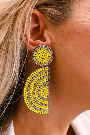 Yellow/Clear Seed Bead Half Circle Earrings - EAR3828YE