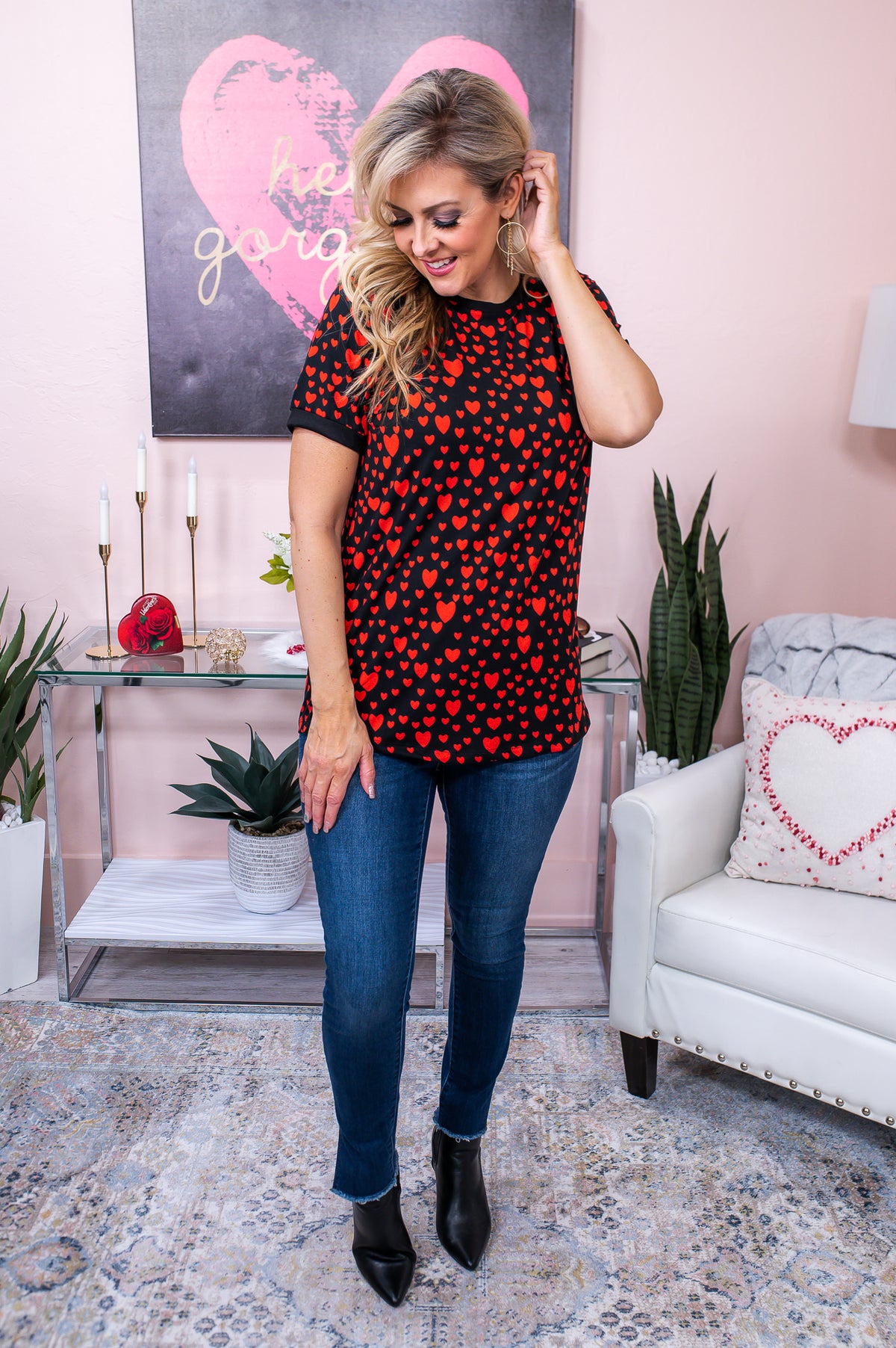 Kissed By Cupid Red/Black Heart Printed Top - T6143RD