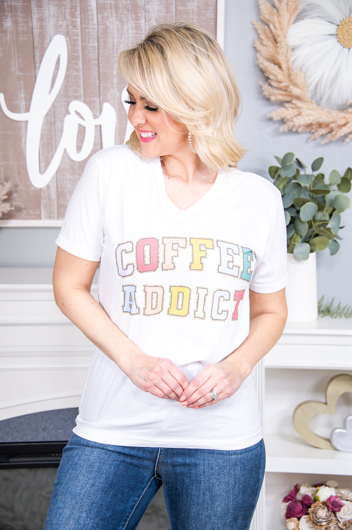Coffee Addict White Graphic Tee - A2562WH
