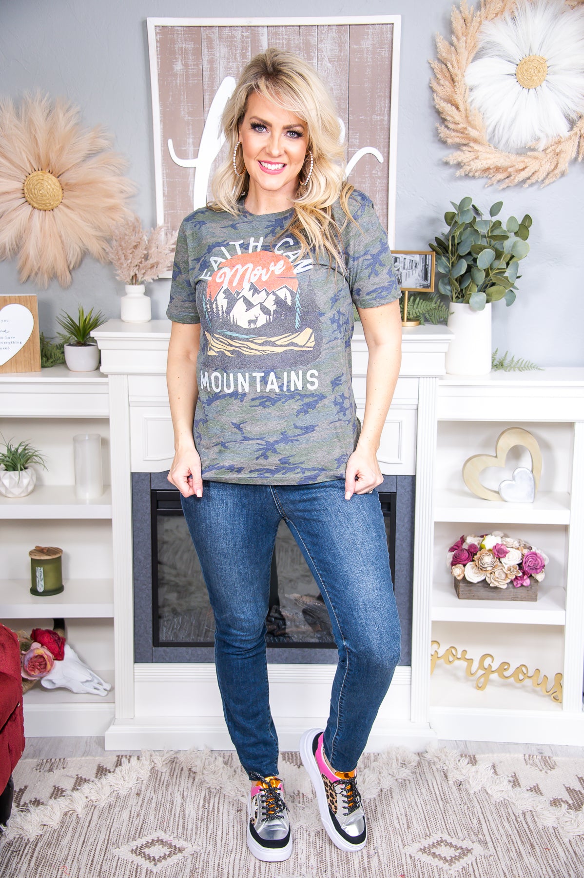 Faith Can Move Mountains Vintage Camouflage Graphic Tee - A2568VCA