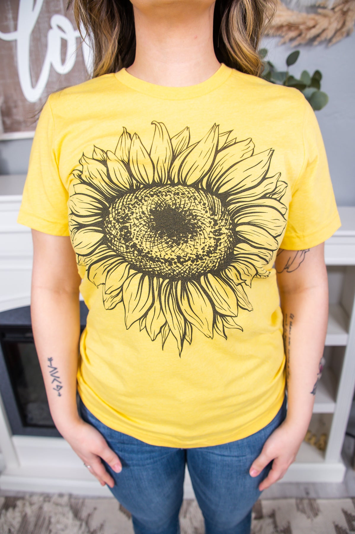 Sunflowers & Sunshine Heather Yellow Gold Graphic Tee - A2581HYG