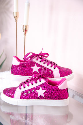 On The Right Path Fuchsia/Light Pink Star/Glitter Sneakers - SHO2571FU