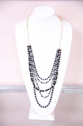 Black/Silver Beaded Layered Necklace - NEK4173BK