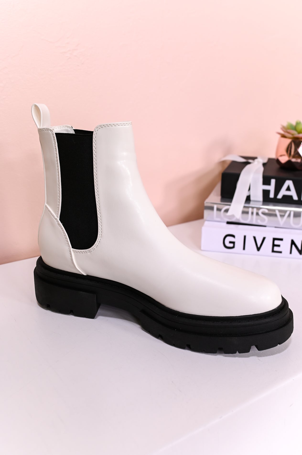 Get On My Level White/Black Slip On Combat Boots - SHO2425WH