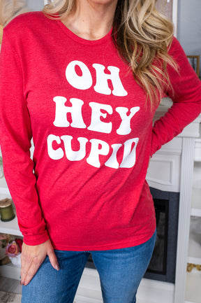 Oh Hey Cupid Vintage Red Long Sleeve Graphic Tee - A2435VRD